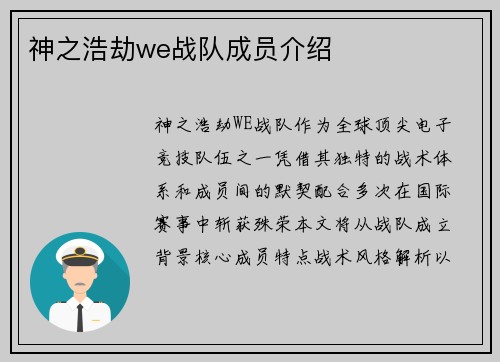 神之浩劫we战队成员介绍