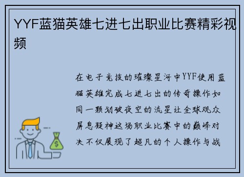 YYF蓝猫英雄七进七出职业比赛精彩视频