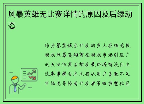 风暴英雄无比赛详情的原因及后续动态